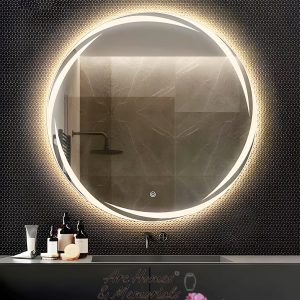 ARC homes Modern Glass Decorative Leaf Design LED Mirror with Touch Sensor | Bathroom Mirror with LED Lights | Wall Mirror for Home Mirror Bedroom Washbasin (Triple Light)