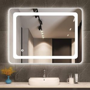 Premium Wall Mounted Rectangular Backlit Digital Led Mirror with Left Side Touch Sensor | Bathroom Mirror with Led Lights  (Triple Light)